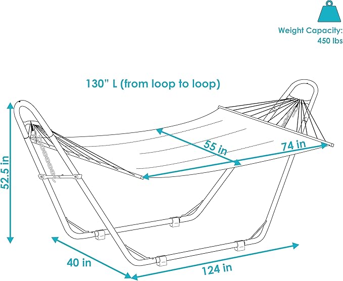 Sunnydaze Double Quilted Fabric Hammock with Universal Steel Stand - 450-Pound Capacity - Black Stand - Blue and Green