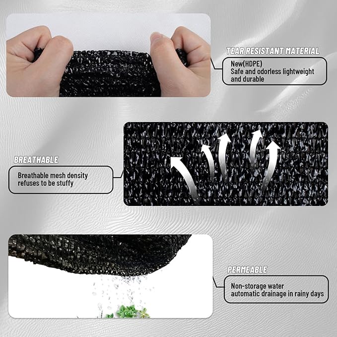 Cool Area 90% Sun Shade Cloth Mesh Tarp with Grommets for Plant Cover 6x8ft Patio Canopy Garden Pergola Blackhouse Car Barn Kennel Black