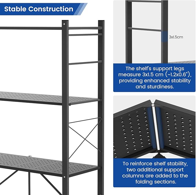 ALANNG 39.4" Wide Folding Storage Shelves with Wheels, Adjustable Metal Shelving Unit, Standing Shelf Organizer for Closet Kitchen Garage Laundry Pantry (Black,1 Pack)