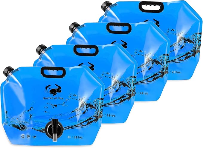 Collapsible 8L Water Storage Bag, BPA-Free Portable Folding Water Jug with Adjustable Faucet, Leakproof Emergency Water Bag for Camping, Hiking, Riding, Outdoor Sport (Blue, 4)