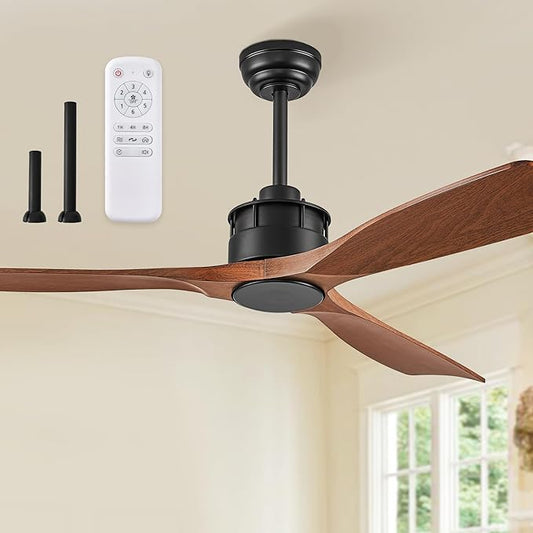 52" Ceiling Fans Without Lights, Flush Mount Ceiling Fan with Remote Control,Modern Outdoor Ceiling Fans with 2 Downrods 6-Speeds Reversible DC Motor for Patio Bedroom Living Room