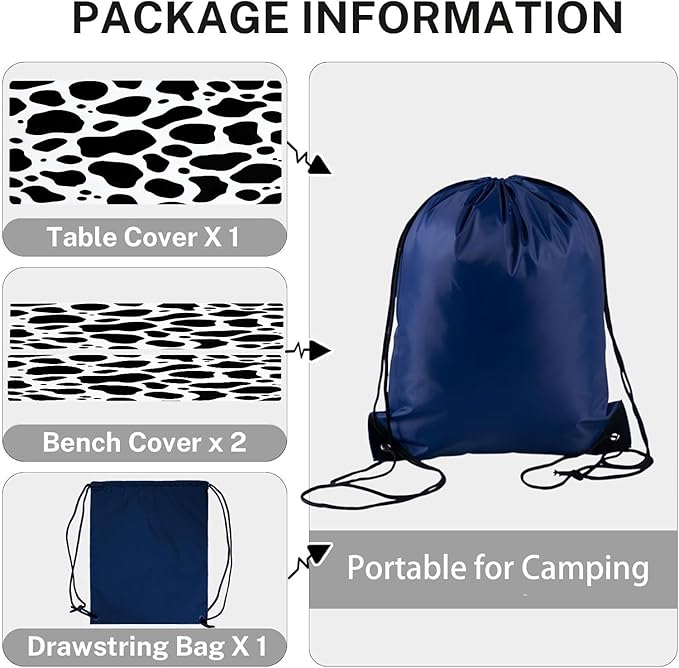 CAPSCEOLL Elastic Picnic Table Cover with Bench Covers 5Ft Waterproof Fitted Picnic Table Cover Cloths for Outdoors Camping Tablecloth with Drawstring Bag, 60X30in, Black White