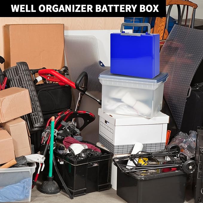 FULLCASE Battery Storage Organizer Holder Holds 72 AA AAA Batteries, Box Cases Garage Container, Home Drawer Organization Dispenser (Case Only) (Blue)