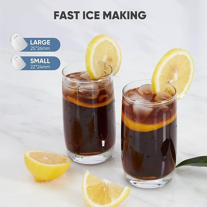 DUMOS Fast & Quiet Ice Maker for Countertop – 9 Bullet Cubes in 6 Mins, 26lbs/Day, Self-Cleaning Portable Ice Machine with Handle for Home, Kitchen, Dorm, Black