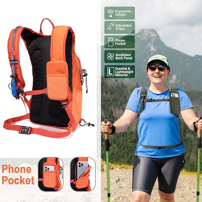Insulated Hydration Backpack Pack with 2L Water Bladder Lightweight 22L Hiking Backpack Bag for Women Men Daypack for Hiking Running Festival Camping Biking