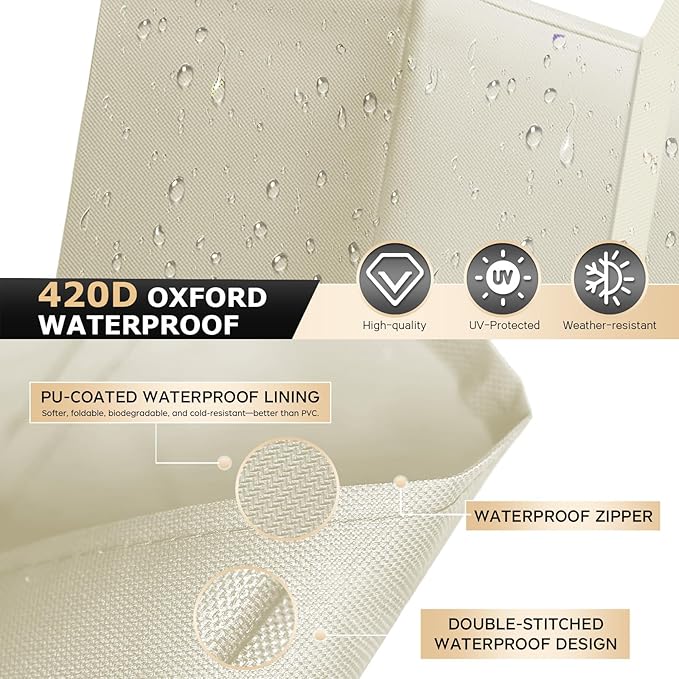 2 Pack Cushion Storage Bag Waterproof Outdoor Cushions Storage Bag 68" L x 30" W x 20" H Large Patio Furniture Cushion Storage Bags with Handle and Zipper (Beige, 2 Pack)