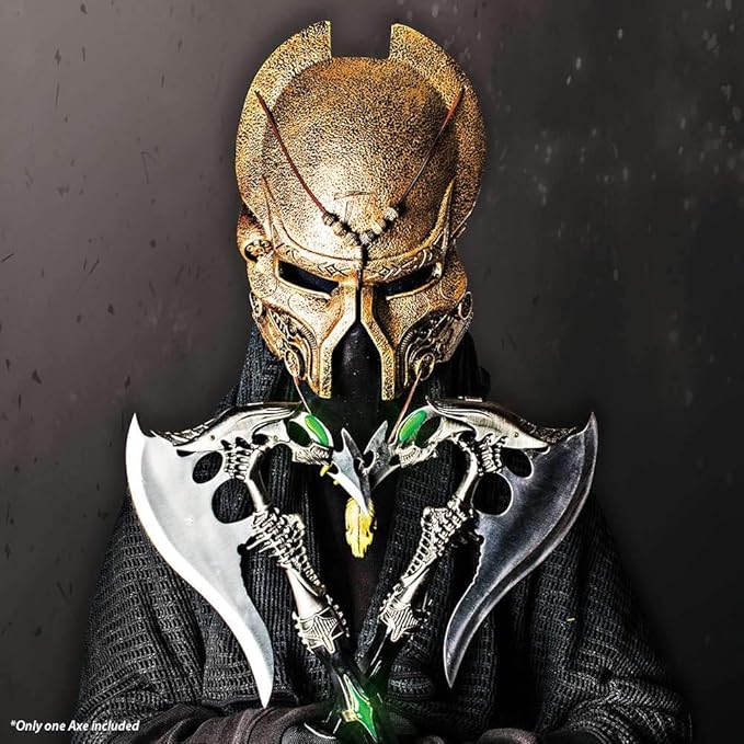 K EXCLUSIVE Alien Predator Fantasy Battle Axe - Stainless Steel Curved Blade, ABS Handle, Aluminum Accents, Includes Matching Dagger, Futuristic Design for Your Fantasy Set - Length 20 1/2"