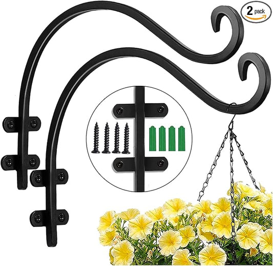 12 Inch Plant Hangers Outdoor 2 Pack Black, Heavy Duty Plant Hanging Bracket Hook for Flowers Baskets Planter Pots Bird Feeder Lanterns Wind Chimes Outdoor Indoor