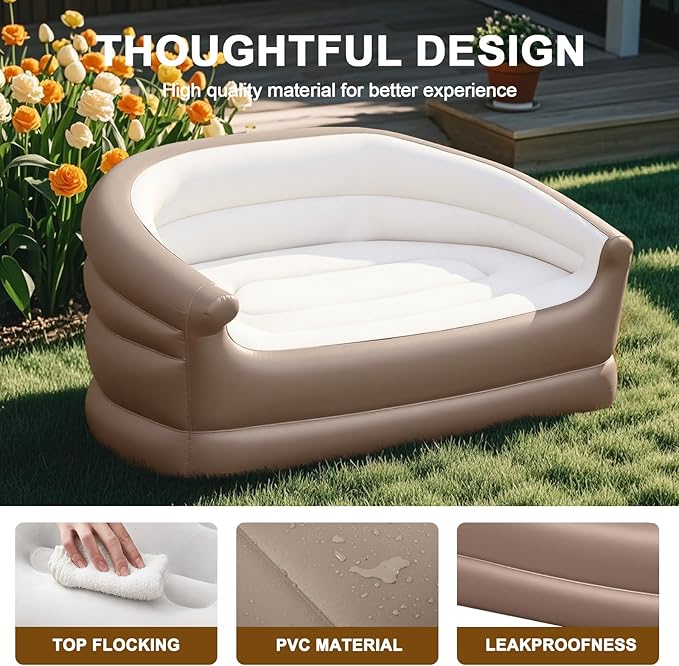Twin Size Air Mattress Inflatable Sofa，Double Inflatable Chair for Adults-Flodable Blow Up Couch Lounger-Portable Air Sofa for Indoor Living/Tent Camping/Outdoor Activitie（Cream）