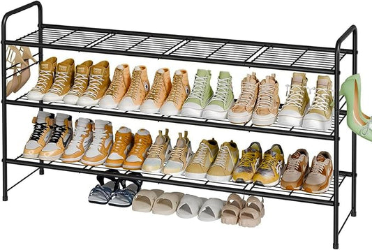 3 Tier Shoe Rack for Closet, 46.5 Inch Extra Long Shoe Storage Organizer for Shelves, Heavy Duty Metal, Easy Assembly, Black