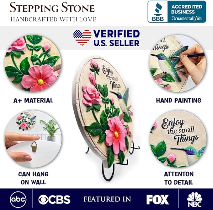 Elegant Resin Stepping Stone, Outdoor Garden Pathway Decoration (Enjoy The Small Things Hummingbird Stepping Stone, 9.5" Decorative Garden Appreciation Gift)