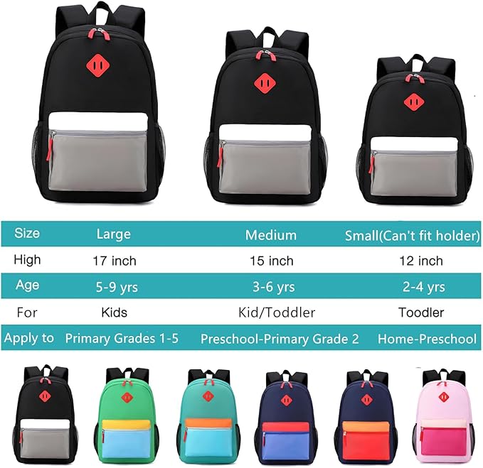 Kids Backpack Lunch Box Set Elementary School Backpacks 5-9 Years for Boys and Girls with Chest Buckle (Set Black Grey, Large-17 H)