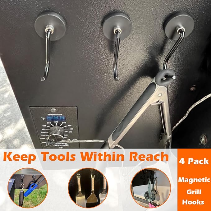 Smoker Grill Hooks 4 Pack Heavy Duty,Non-Slip Magnetic Hook for Grill Utensils,Strong Magnetic Hooks for Traeger Blackstone Pit Boss Camp Chef Z Grills BBQ Grill Accessories