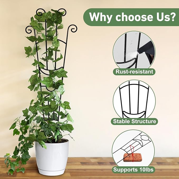 32.6in Plant Trellis for Climbing Plants Indoor, Expandable Large Metal Trellis for Potted Plants, Heavy-Duty Tall Pothos Plant Climber Support for Ivy Pothos Hoya Monstera, 2P