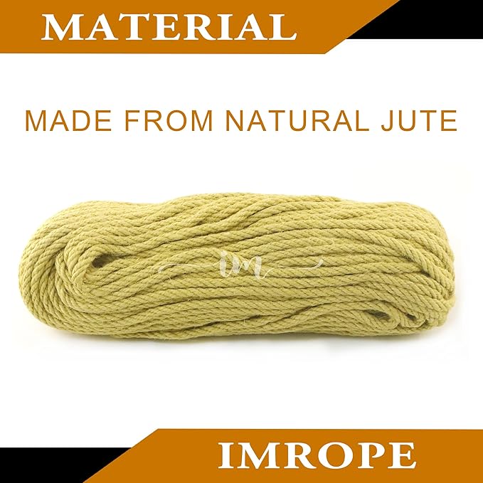 6mm x 150 Feet Yellow Jute Rope, Twine for Gardening Tomato Climbing Plant Tie Floristry Crafts Gift Wrapping Packing Decor