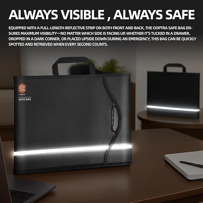 Fireproof Document Bag (Black) – Waterproof Zipper & Lock – for Home, Office & Travel – Holds Files, Cash, Passport, Valuables – Fire & Water Resistant