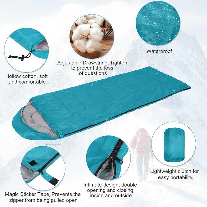 10 Pcs 0 Degree Camping Sleeping Bags Bulk for Adults Cold Weather Sleeping Bags 4 Season Warm Waterproof Lightweight with Compression Sack for Backpacking Hiking Travel Homeless