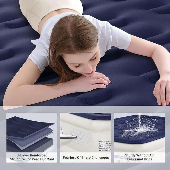 Air Mattress Full with Built-in Pump, Blow Up Mattress with Soft Flocked Top, Leakproof Inflatable Mattress, Foldable Waterproof Air Bed for Home, Guests, Camping, with Storage Bag