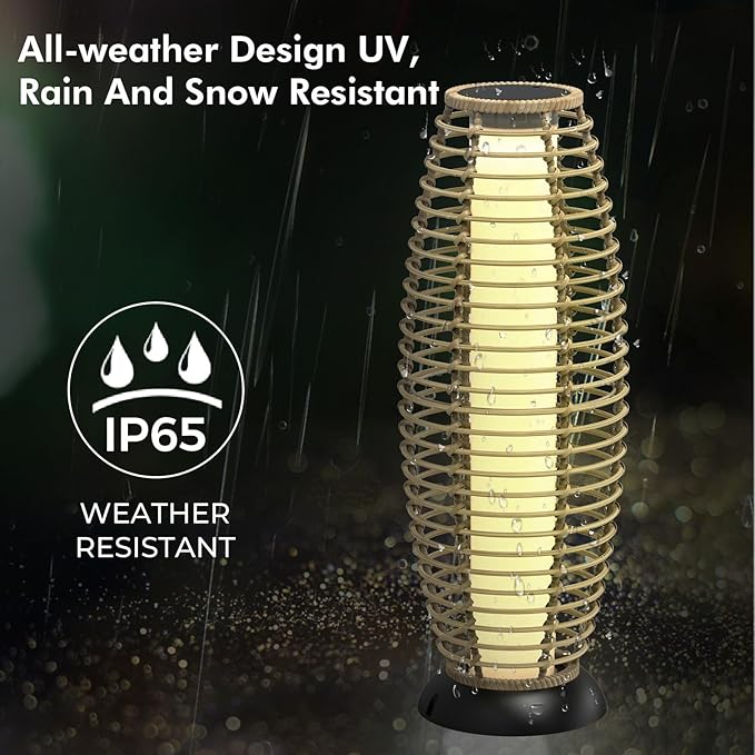 Grand patio Floor Lamp Outdoor Lamp Patio Lights Solar Powered Lantern Weather-Resistant Wicker Deck Lights, Lamp Large-Sized for Garden (Austin Natural Brown)
