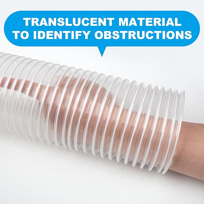 4" x 20' Heavy PVC Dust Collection Hose,Flexible Clear Debris and Fume Collection Hose with Stainless Steel Hose Clamps for Dust Collectors with 4" Ports, Ideal for Shop Vacuums