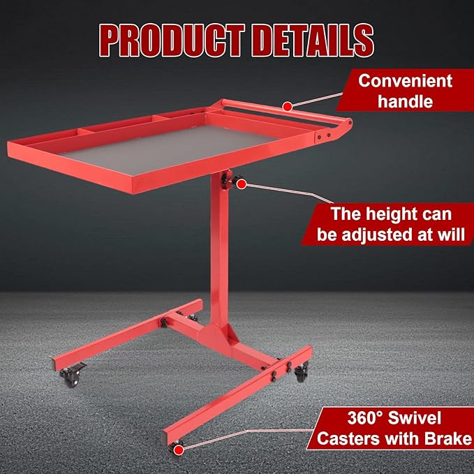 Heavy-Duty Adjustable Rolling Work Table – 220LBS Capacity Steel Tool Cart with 4 Smooth Casters, Height-Adjustable (31.5"-47.2") – Perfect for Garage, Workshop, DIY Repairs & Mechanics