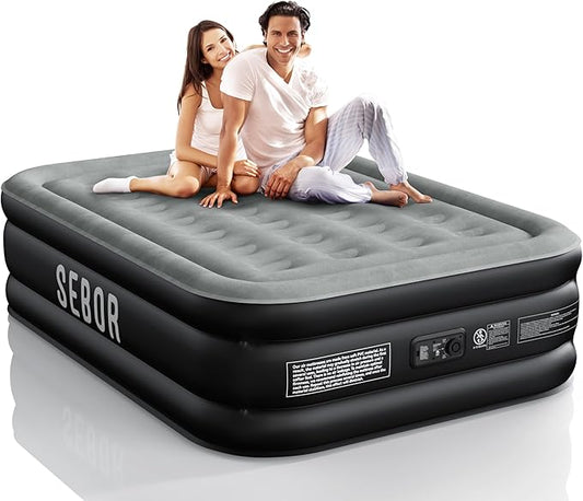 Air Mattress Full with Built-in Pump 18", Comfortable Self-Inflating Air Mattress with High-Speed Pump, Durable Blow Up Mattress Full with Storage Bag for Guests, Camping, Travel