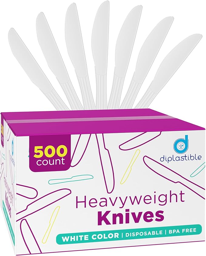 Disposable Plastic Knives Heavy Duty Utensils - Plastic Cutlery For Parties and Events Pack Of 500