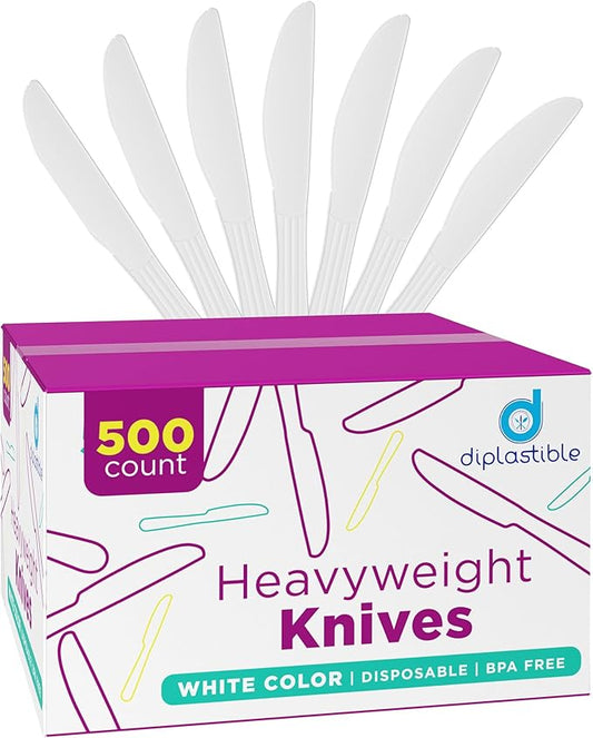 Disposable Plastic Knives Heavy Duty Utensils - Plastic Cutlery For Parties and Events Pack Of 500