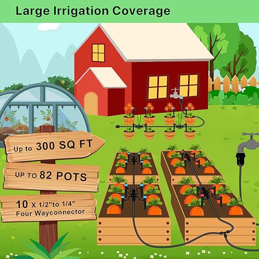 247FT Drip Irrigation Kit – 2025 New Quick-Connect Micro Irrigation System with 1/4'' 1/2'' Tubing, Locking Nozzle Emitters, Adjustable Misting Sprayers for Gardens, Lawns,Raised Beds and Greenhouses