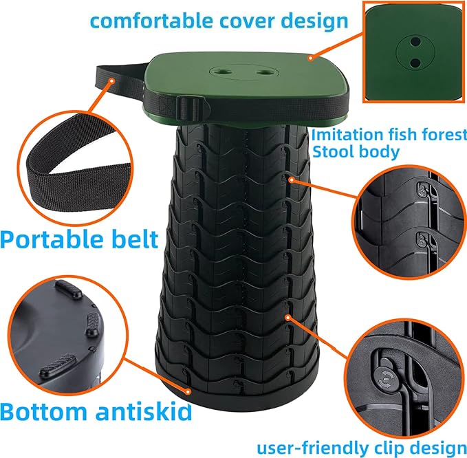 Collapsible Camping Stool with Seat Cushion & Nylon Bag, Square Portable Telescopic Stool, Lightweight Sturdy Foldable Stool for Camp Fishing Picnic, Max Load 550 lb