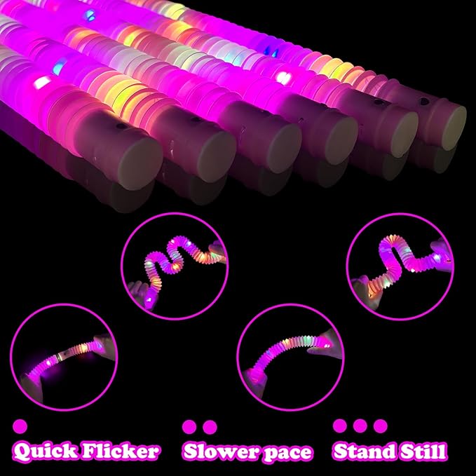 Pink Glow Sticks Party Favors for Kids 24 PCS,LED Light up Pop Tubes for Toddlers, Neon Necklaces Bracelets Accessories, Glow Birthday Wedding Dance Party Supplies Camping Toys Decorations