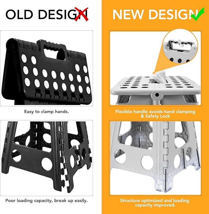 Delxo 16 Inch Folding Step Stool,Foldable Stool for Adults,Portable Collapsible Plastic Stepstool,Non Slip Folding Stools for Kitchen Bathroom Bedroom Up to 400LBS,(Grey 1PC)