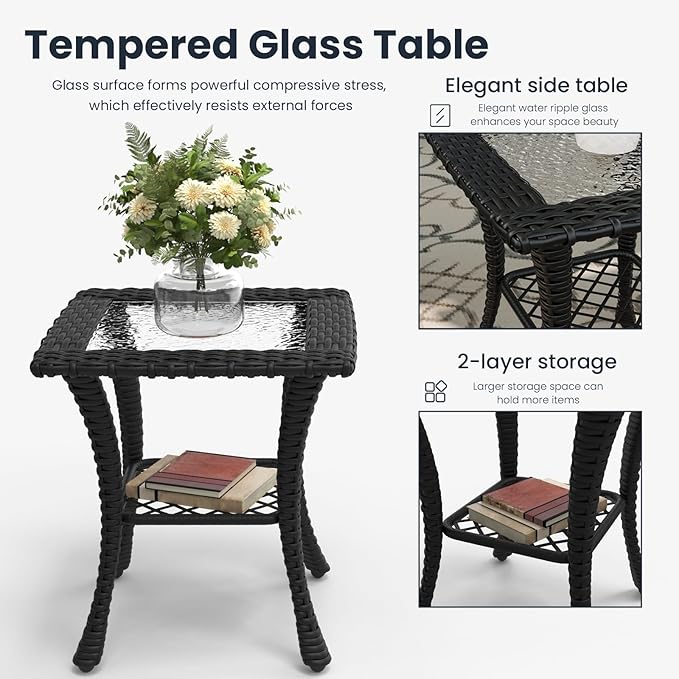 7 Pieces Outdoor Patio Furniture Sets with Rocking Swivel Chairs with 6-inch Thick Cushion and Side Table for Deck Lawn