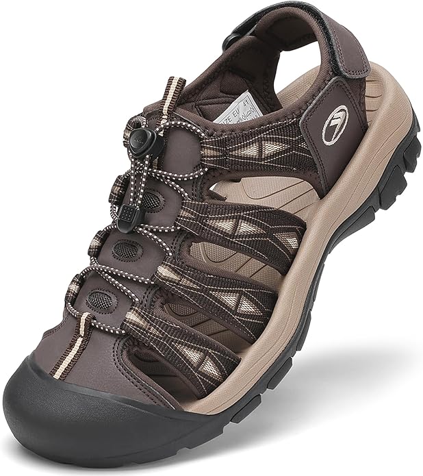FLARUT Men's Athletic Sandals - Closed Toe Sport Hiking & Outdoor Walking Water Sandals with Anti-Slip Cushioning and Breathable Mesh
