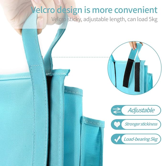 Bseash Bunk Bed Organizer, Bedside Caddy Hanging Bed Organizer Storage Bag 8 Pockets, for College Dorm Rooms Bed, Hospital Bed, Baby Bed Rails, 600D Oxford Cloth (Light Blue)