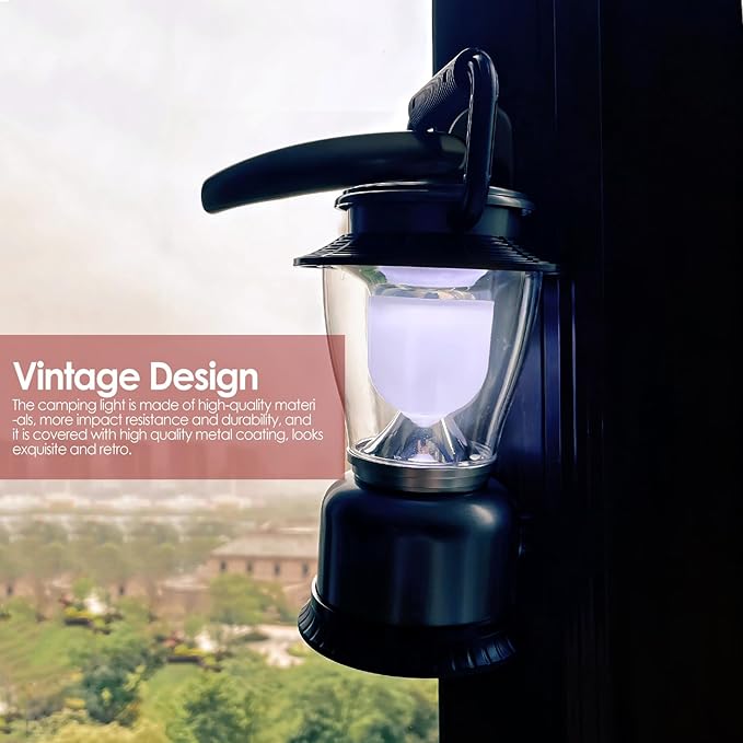 Retro LED Lantern 2-Pack, 360° COB 120 LM, Stepless-Dimming Battery Powered Camping & Hurricane Light, AA Batteries, Emergency/Power Outage (Grey-2 Pack)