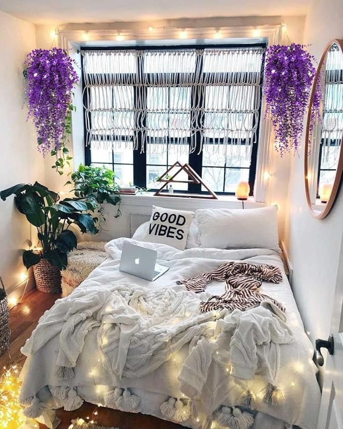 Artificial Plants Lighted Artificial Hanging Plants Fake Money Plants Outdoor UV Resistant Plastic Plants Fake Plants for Outside Home Garden Wedding Party Indoor Backgarden Decorations(Pure Purple)