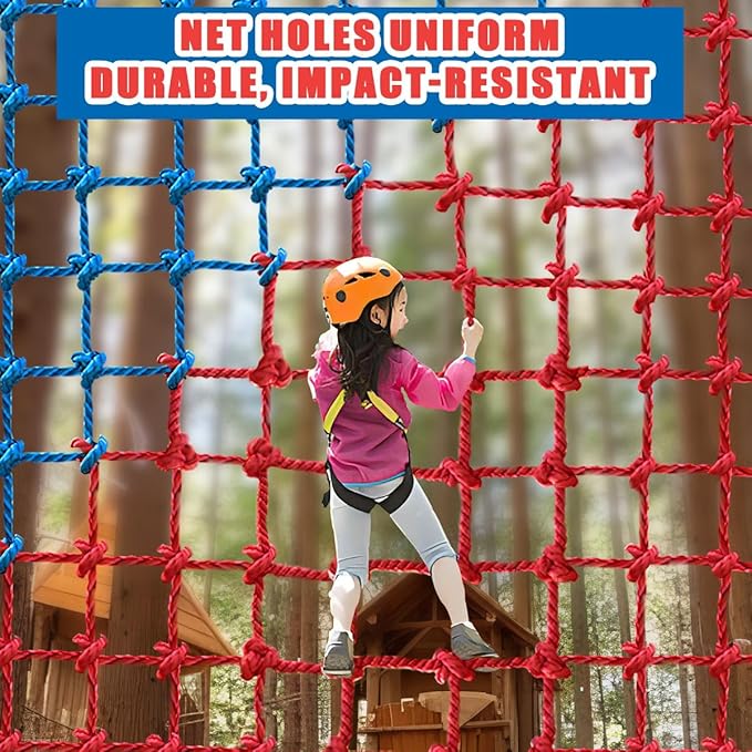 Climbing Cargo Net - Heavy Duty Large Military Net for Kids Outdoor, Safety Protection, Rope Ladder, Jungle Gyms, Swingset, Treehouse - Polyester Playground