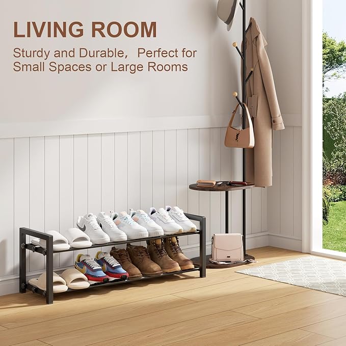 2-Tier Expandable Shoe Rack,Adjustable Shoe Shelf Storage Organizer Heavy Duty Metal Free Standing Shoe Rack for Entryway Closet Doorway (Black)