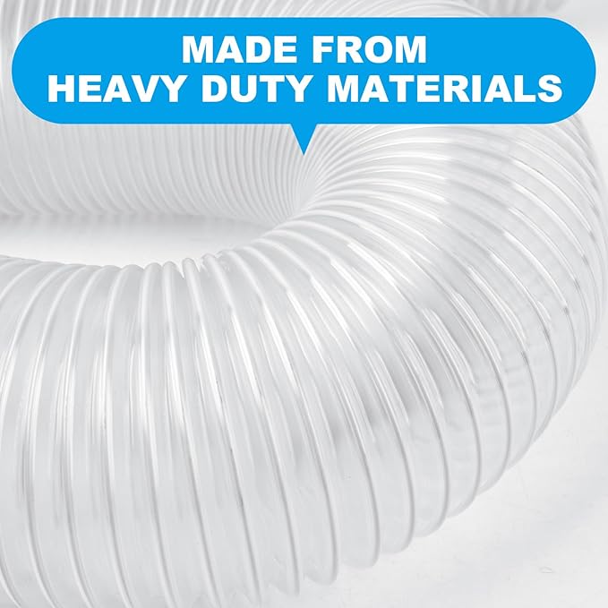 4" x 50' Heavy PVC Dust Collection Hose,Flexible Clear Debris and Fume Collection Hose with Stainless Steel Hose Clamps for Dust Collectors with 4" Ports, Ideal for Shop Vacuums