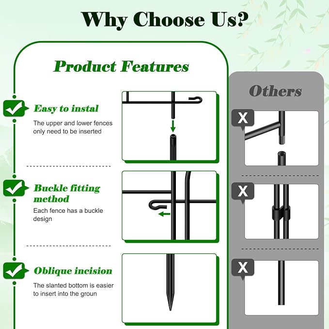 MOOACE Decorative Garden Fence 10 Pack, Total 10ft(L) x 24.5in(H) Rustproof Metal No Dig Fence, Garden Fencing Animal Barrier, Flower Fences and Borders for Dog, Yard, Patio, Outdoor Decor, Black