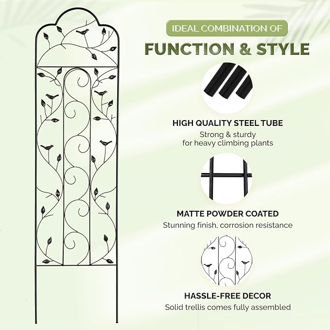 Idzo 60in 5ft 100% Metal Garden Trellises for Climbing Plants Outdoor, Heavy-Duty Steel Garden Trellis with Durable Powder Coating, Black