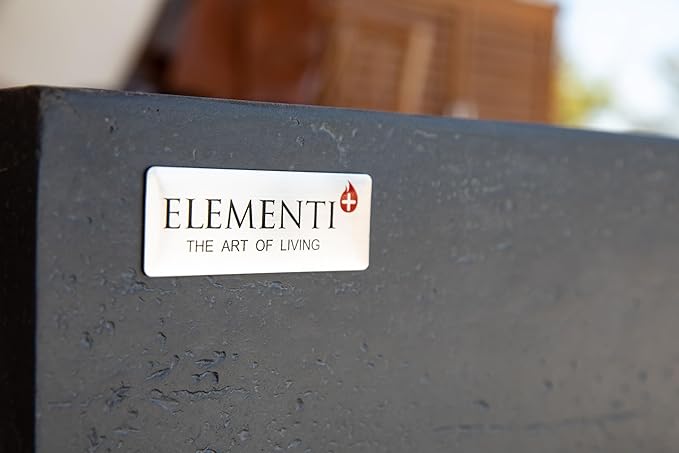 Elementi+ | Bundle Positano Gas Fire Pit Cast Concrete 60" Rectangular Fire Table, Outdoor Fire Pit Electronic Ignition | Canvas Cover, Fire Glass and Burner Lid Included | Dark Gray | Natural Gas