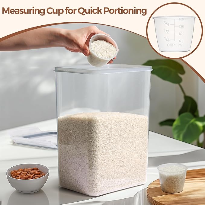 ComSaf Rice Container Set of 2(9.5L/321OZ), Large Airtight Food Storage Containers with Lid and Rice Washer, Plastic Canisters Sets for The Kitchen, Pantry Organizers for Flour, Cereal and Cooking