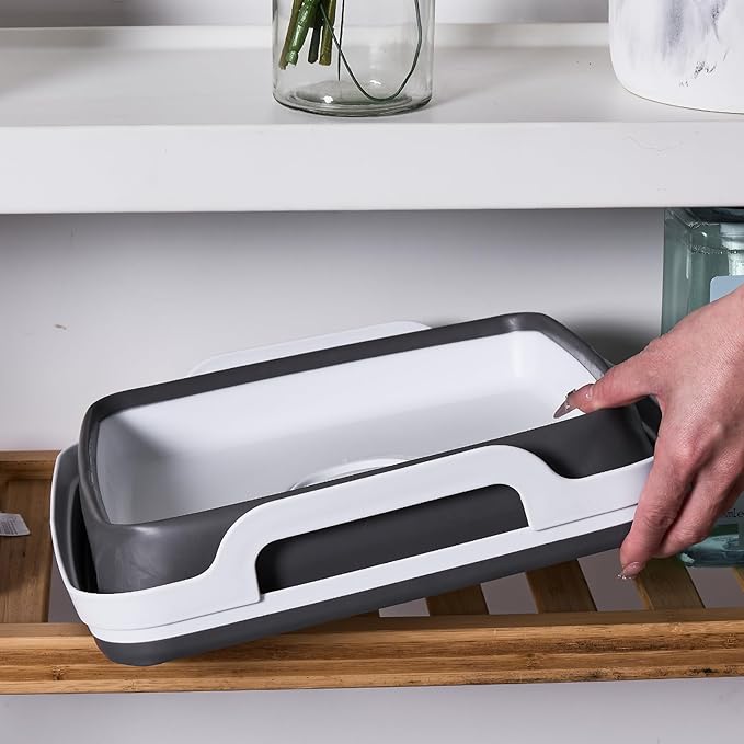 10L Collapsible Wash Basin with Drain Plug (2.6 Gal) – Foldable Portable Sink for Camping, RV, Vegetable Washing – Multi-Use Dish Pan, Ice Beverage Tub, Gray – Pair of Silicone Gloves for Free