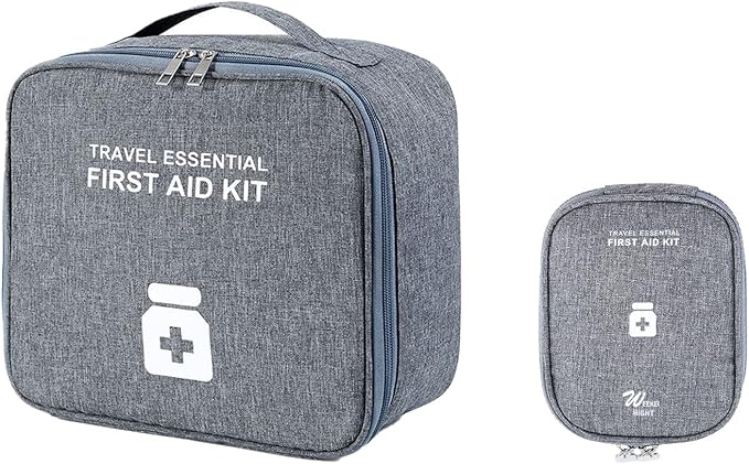 Empty First Aid Bags, Travel Medicine Bag, Medical Supplies Organizer Bag, Portable Kit for Traveling, Car, Home, Camping, Office, Hiking, Outdoor (Cationic Grey)