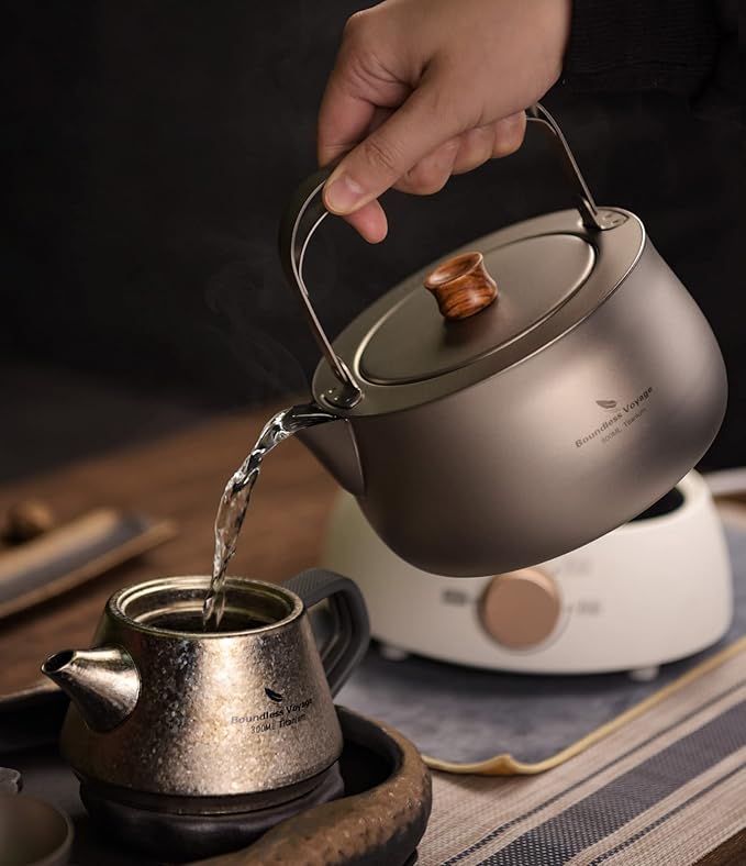 Boundless Voyage Titanium Kettle 800ml/27fl oz Folding Handle Filter Camping Teapot Coffee Pot for Outdoor Boil Water