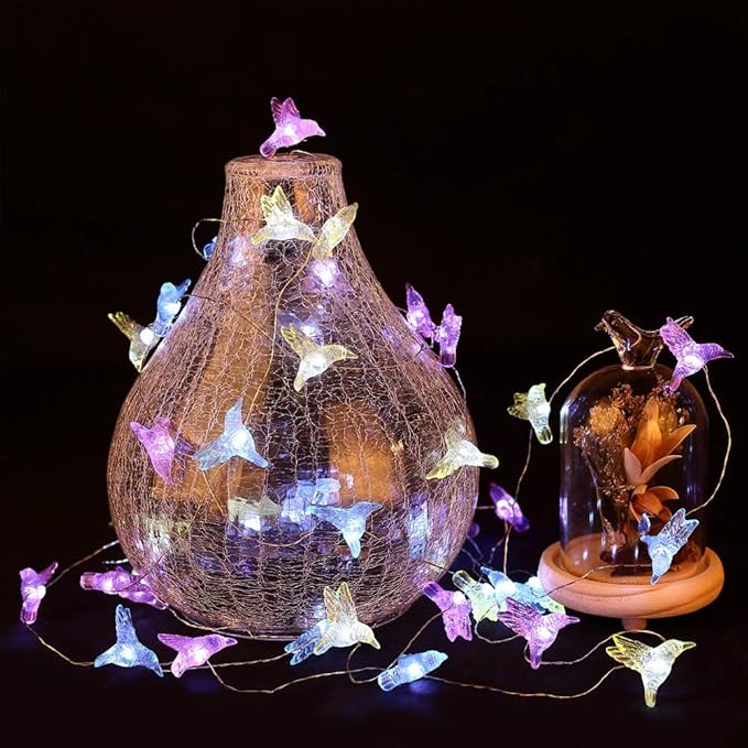 Hummingbird Decorative String Lights, 13.85 Ft 40 Cool White LED Weatherproof Battery Operated 8 Modes Spring Fairy Lights for Holiday Parties Bedrooms Weddings Gardens with Remote and Timer