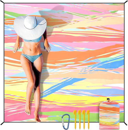 Beach Blanket Waterproof Sandproof Extra Large Beach Mat 79" X 83"/120"x108"for 1-8 Adults Quick Drying Durable Outdoor Picnic Mat for Beach Travel Camping Hiking