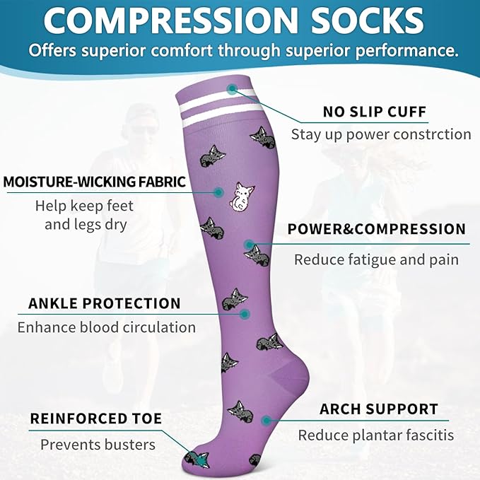 6 Pack Copper Compression Socks for Women and Men Circulation-Best Support for Medical, Running,Nursing,Athletic